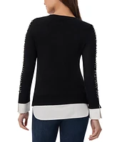 Jones New York Women's Embellished-Sleeve Shirttail Top