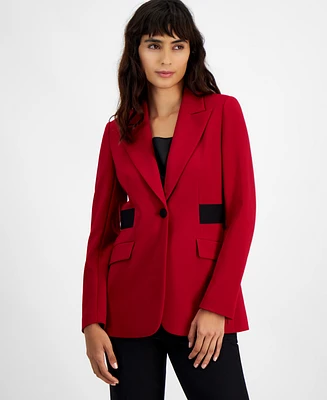 Bar Iii Women's Contrast Tab One-Button Blazer, Created for Macy's