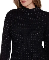 Belldini Black Label Women's Embellished Mock Neck Ribbed Sweater