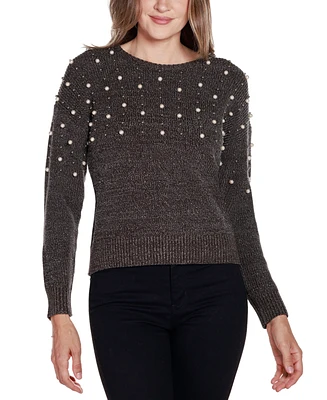 Belldini Women's Black Label Embellished Drop-Shoulder Sweater