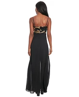 London Times Petite Sequin-Bodice Wide-Leg Jumpsuit