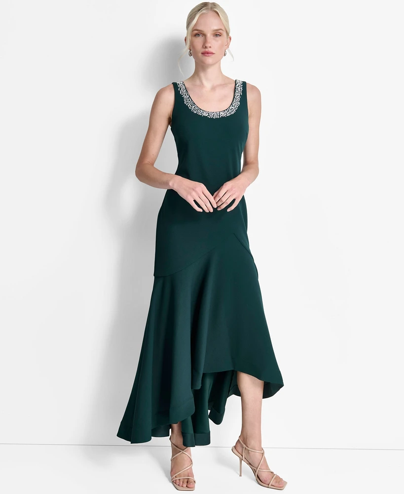 Dkny Women's Rhinestone-Collar Scoop-Neck High-Low Gown