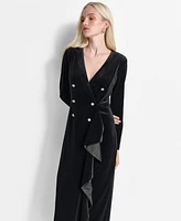 Dkny Women's Velvet Button-Trim Long-Sleeve Blazer Gown