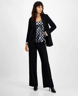 Bar Iii Womens Rhinestone Cuff Open Front Blazer Checkerboard Sequin Sleeveless Top High Rise Rhinestone Trim Pants Created For Macys