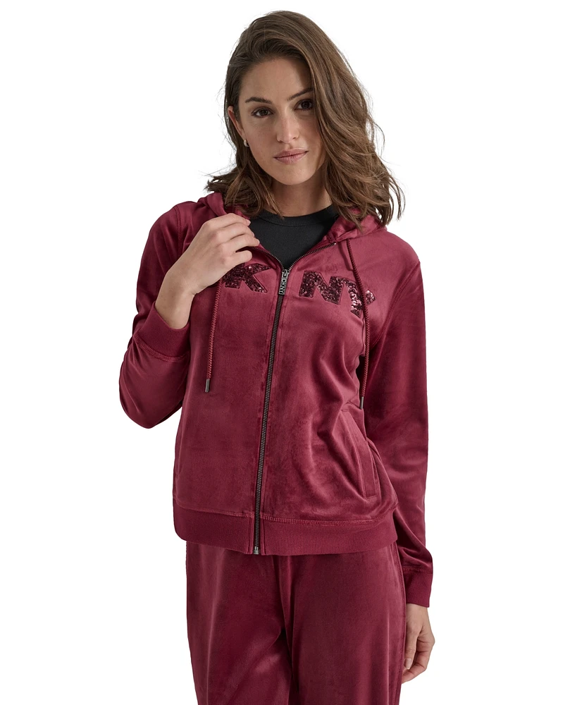 Dkny Jeans Petite Sequin Logo Zipper Hoodie