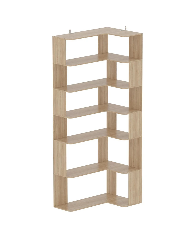 Famapy 7-Shelves Accent Bookcase, Open Back Bookshelf, Corner Bookcase