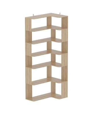 Famapy 7-Shelves Accent Bookcase, Open Back Bookshelf, Corner Bookcase