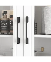Famapy White 10-Shelf Accent Bookcase with Glass Doors, Led Lights