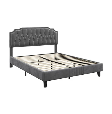 Yaheetech Upholstered Bed Frame with Wooden Slat Support