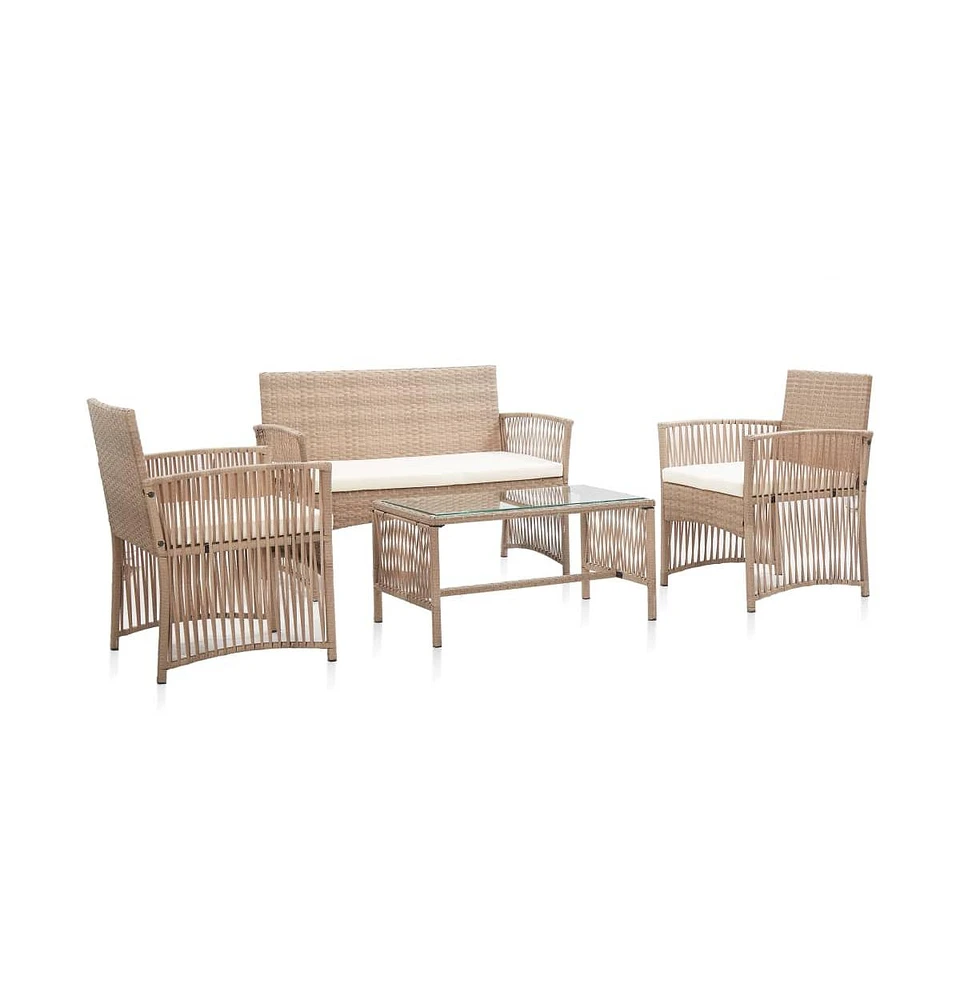 vidaXL 4 Piece Patio Lounge Set with Cushions Poly Rattan Beige