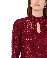 Msk Women's Sequin Keyhole-Neck Long-Sleeve Top