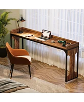Tribesigns Overbed Table with Wheels, 71" Queen Size Bed Table with Adjustable Tilt Board, Mobile Laptop Cart with Outlets & Usb Ports