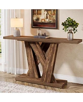 Tribesigns 55-Inch Farmhouse Console Table, Entryway Table with Geometric Base, Narrow Sofa Table Rustic Wood Hallway Table for Entrance, Living Room,