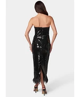 Bebe Women's Feather and Sequin Strapless Midi Dress