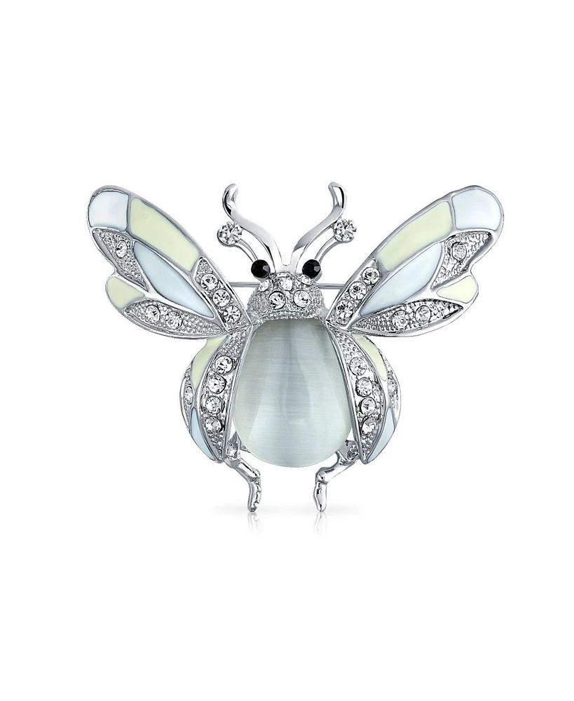 Bling Jewelry White Yellow Large Garden Insect Dragonfly Firefly Queen Bee Butterfly Brooch Pin For Women Silver Plated Brass