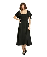 Mac Duggal Women's Crepe Ruffle Sleeve Midi Dress With Belt