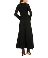 Mac Duggal Women's Scoop Neck Long Sleeve Knit Maxi Dress