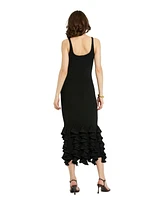 Mac Duggal Women's Rib Knit Sleeveless Ruffle Hem Midi Dress