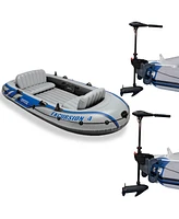 Intex Excursion 4 Inflatable Raft Set w/ 2 Transom Mount 8 Speed Trolling Motors