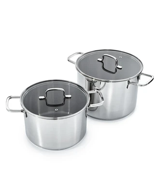 BergHOFF DiNA Helix 4pc Recycled 18/10 Stainless Steel Stockpot Set, Glass Lids