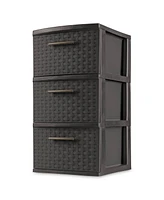 Sterilite 3 Drawer Decorative Plastic Weave Storage Tower, 2-Pack, Espresso