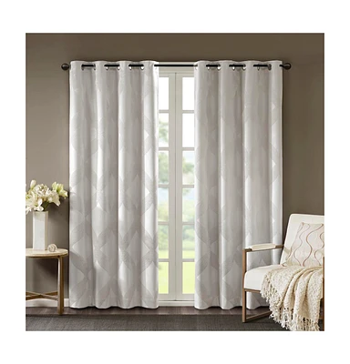 Bentley Ogee Knitted Jacquard Total blackout curtains for bedroom, Silver grommet top fit up to 1.25 inches rod Single Curtain Panel for Living Room,