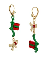 Betsey Johnson Faux Stone Jingle Bell Bling Gingerbread Present Mismatch Earrings