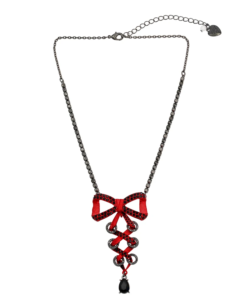 Betsey Johnson Faux Stone Fancy Bow Corset Pendant Necklace