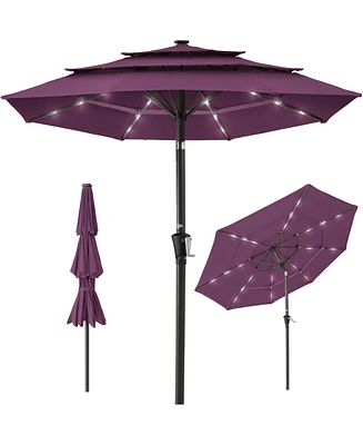 Best Choice Products 10ft 3-Tier Solar Patio Umbrella w/ 24 Led Lights, Tilt Adjustment, Easy Crank