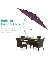 Best Choice Products 10ft 3-Tier Solar Patio Umbrella w/ 24 Led Lights, Tilt Adjustment, Easy Crank