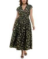 Taylor Plus Printed V-Neck Cap-Sleeve Dress