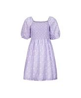 Hope & Henry Women's' Bubble Sleeve Smocked Bodice Dress