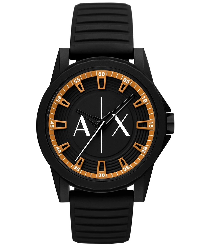 A|X Armani Exchange Men's Quartz Three-Hand Black Silicone Watch 44mm