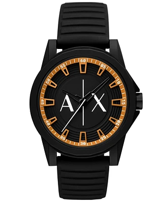 A|X Armani Exchange Men's Quartz Three-Hand Black Silicone Watch 44mm