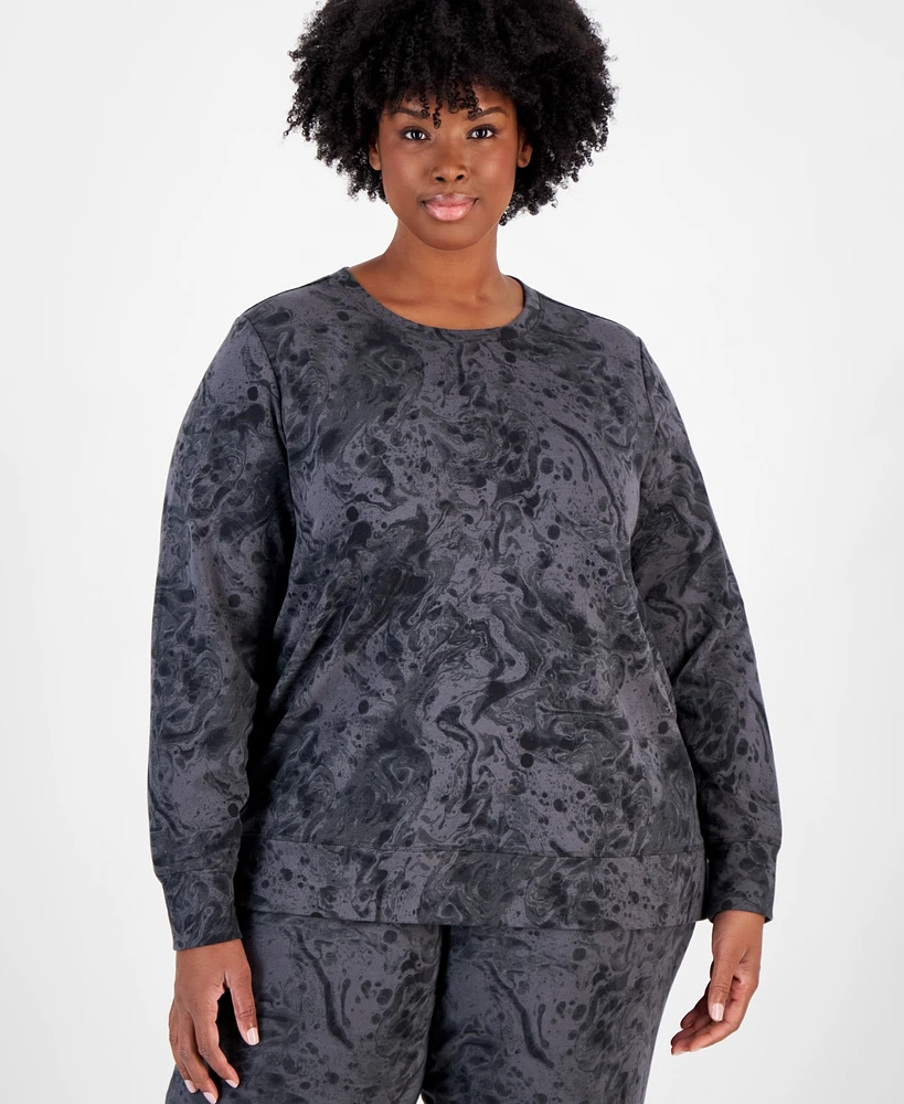 Id Ideology Plus Bubble-Print Fleece Crewneck Pullover Top