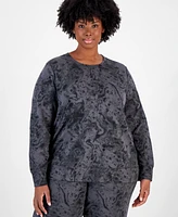 Id Ideology Plus Bubble-Print Fleece Crewneck Pullover Top