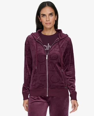 Calvin Klein Women's Tonal Logo Velour Zip-Front Hoodie