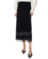 Sam Edelman Women's Gracie Lace-Trim Midi Velvet Skirt