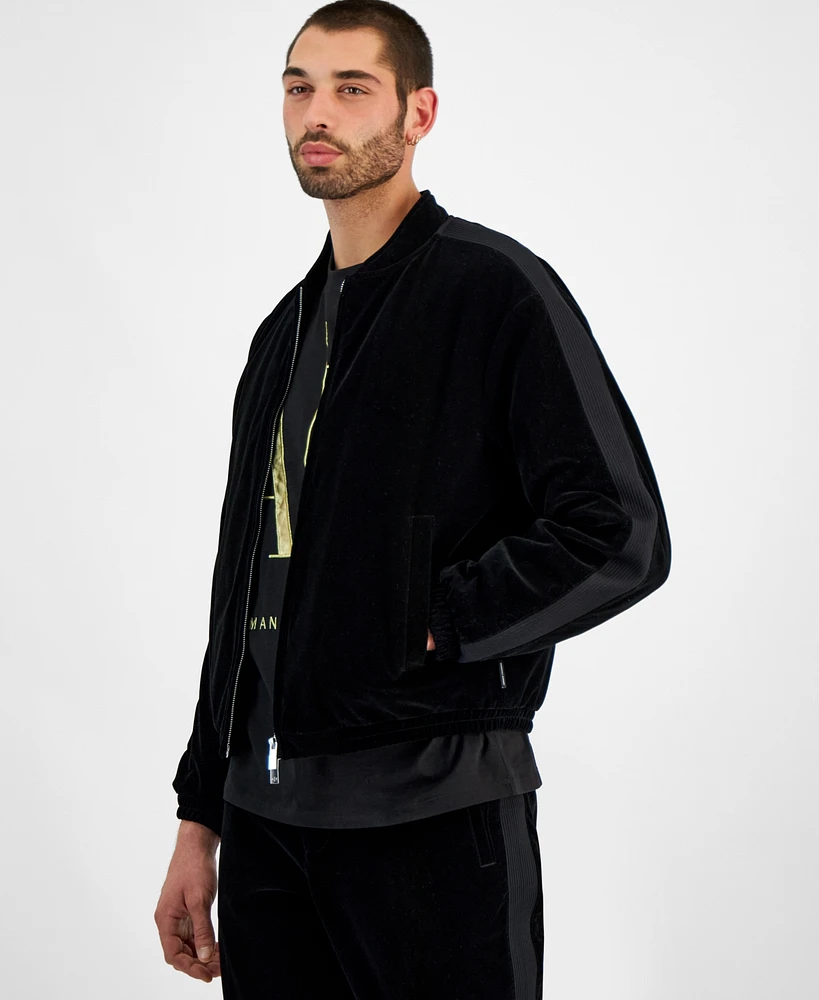 A|X Armani Exchange Men's Full-Zip Velour Bomber Jacket