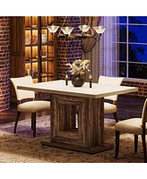 Tribesigns 47-Inch Farmhouse Dining Table for 4, White Kitchen Dinner Table with Heavy Duty Pedestal, Rustic Wooden Eating Table for Home, Dining Room