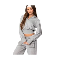 Edikted Women's Bailey French Terry Quarter Zip Top - Gray