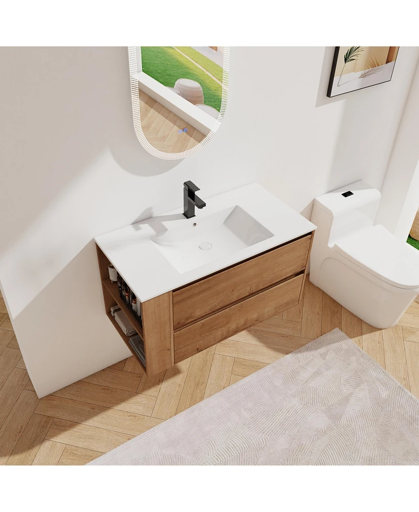 Slickblue Wall-Mounted Bathroom Vanity with Ceramic Sink