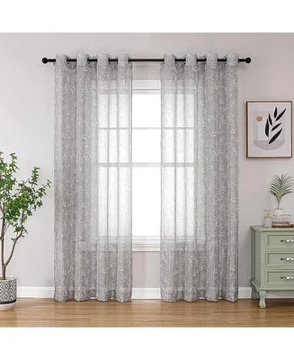 Kate Aurora 2 Piece Floral Printed Sheer Grommet Top Pastel Colored Window Curtain Panels - Pink