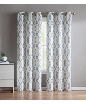 Kate Aurora 2 Piece Grommet Top Light Filtering Geometric Window Curtain Panels - 84 in. Long Navy Blue