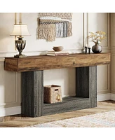 Tribesigns 63" Console Table, Farmhouse 2-Tier Entryway Table with U-Shaped Base, Narrow Long Wood Sofa Table Behind Couch Table for Living Room, Hall