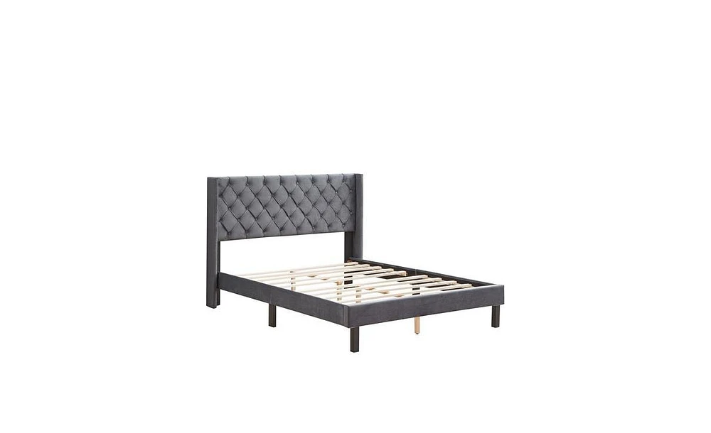 Slickblue Velvet Button Tufted Upholstered Bed with Wingback Design