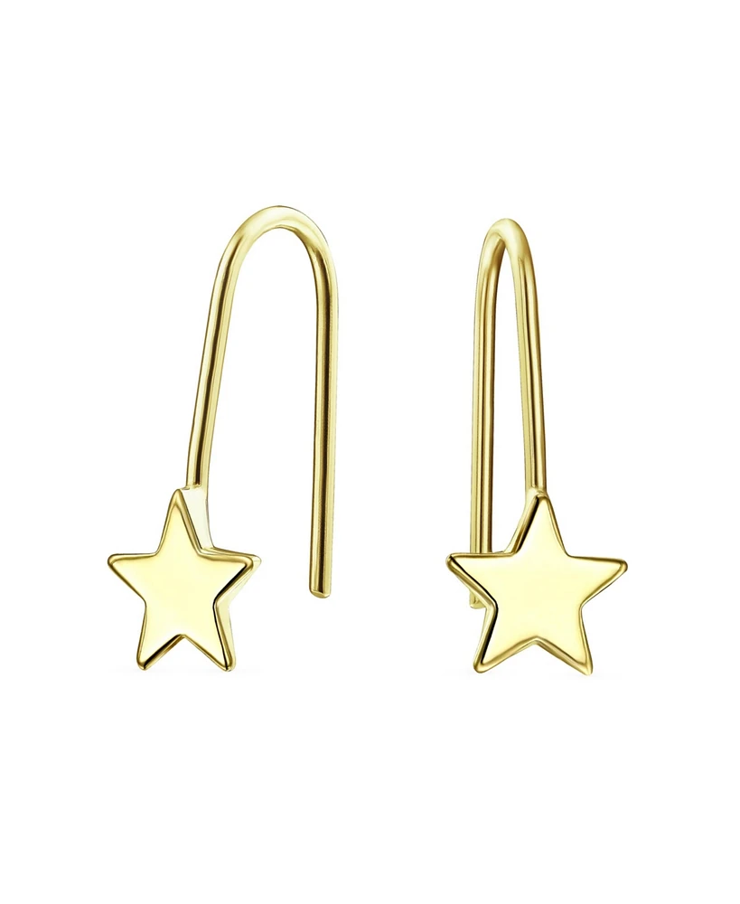 Bling Jewelry Minimalist Tiny Celestial Usa Patriotic Rock Star Threader Earrings For Women 14K Yellow Gold - Gold