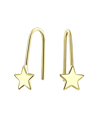 Bling Jewelry Minimalist Tiny Celestial Usa Patriotic Rock Star Threader Earrings For Women 14K Yellow Gold - Gold