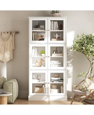 Famapy White Wooden 6 Shelves Standard Bookcase, Storage Cabinet