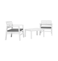 vidaXL 3 Piece Patio Lounge Set Plastic White